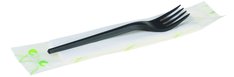 Gabel naturesse, schwarz, mit Serviette verpackt