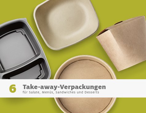 Take-away-Verpackungen für Salate, Menüs, Sandwiches und Desserts
