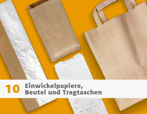 Einwickelpapiere, Beutel und Tragtaschen